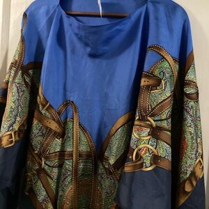Lauren Ralph Lauren blue silk equestrian scarf top